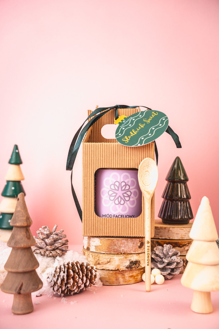 Miód w ozdobnym kartoniku z łyżeczką ŚWIĄTECZNY