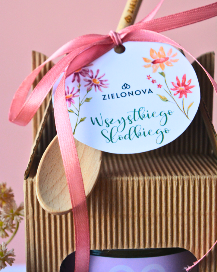 Miód w ozdobnym kartoniku z łyżeczką