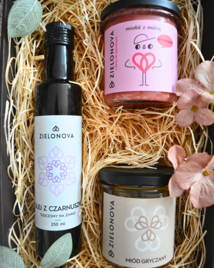 Zestaw dwóch miodów z olejem z czarnuszki